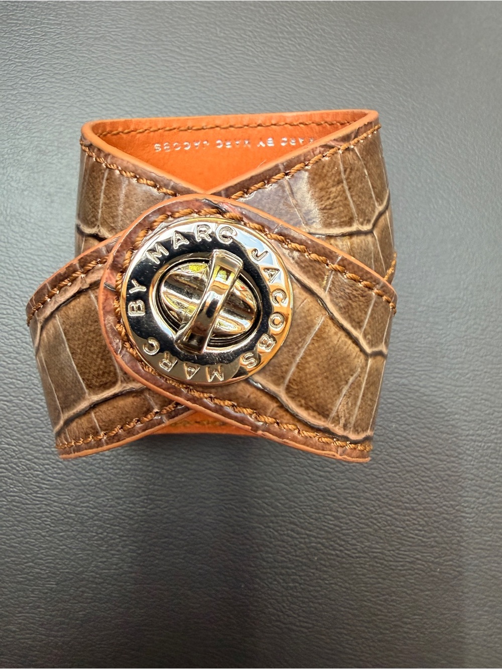 Marc by Marc Jacobs Brown Croc-Embossed Wrap Bracelet with Tan Interior